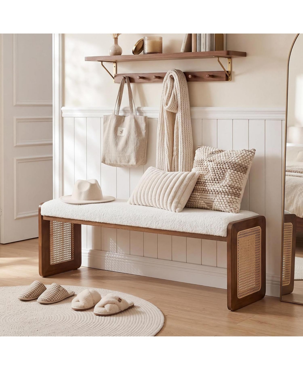 Tribesigns Shoe Bench with Cushion, Solid Wood Bench for Entryway Hallway | Modern Storage Bench with Padded Seat