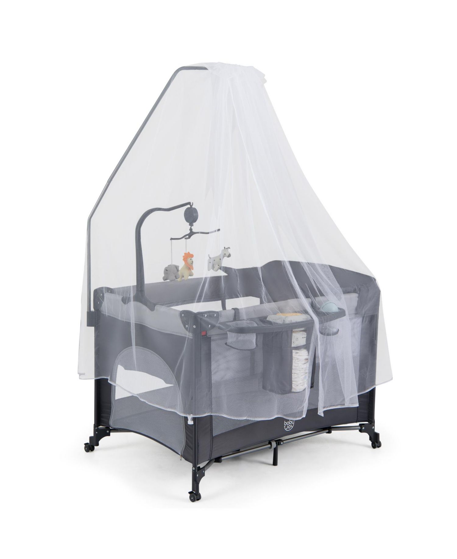 Baby Bassinet Bedside Crib with Changing Table Mattress Detachable Canopy Basket