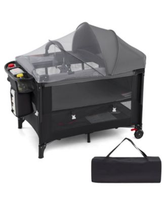 Baby Bassinet Bedside Crib with Changing Table Mattress Detachable Canopy Basket