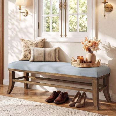 55" Upholstered Entryway Bench, Solid Wood Linen Bench