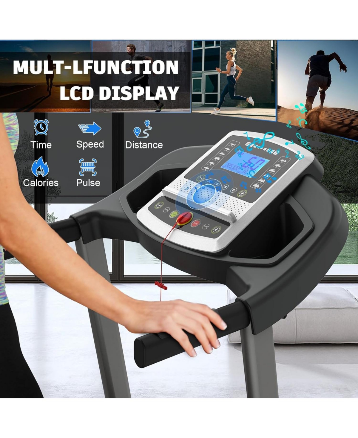 Sevorley Foldable Treadmill with Incline, 2.5HP Quiet Motor, Lcd Display, 12 Programs, 330 lb Capacity