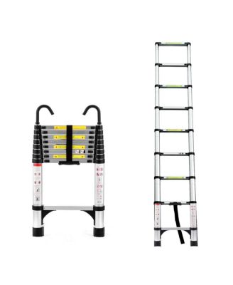  8.5FEET Telescopic Aluminum Alloy Folding Ladder with Hooks and Triangular Support