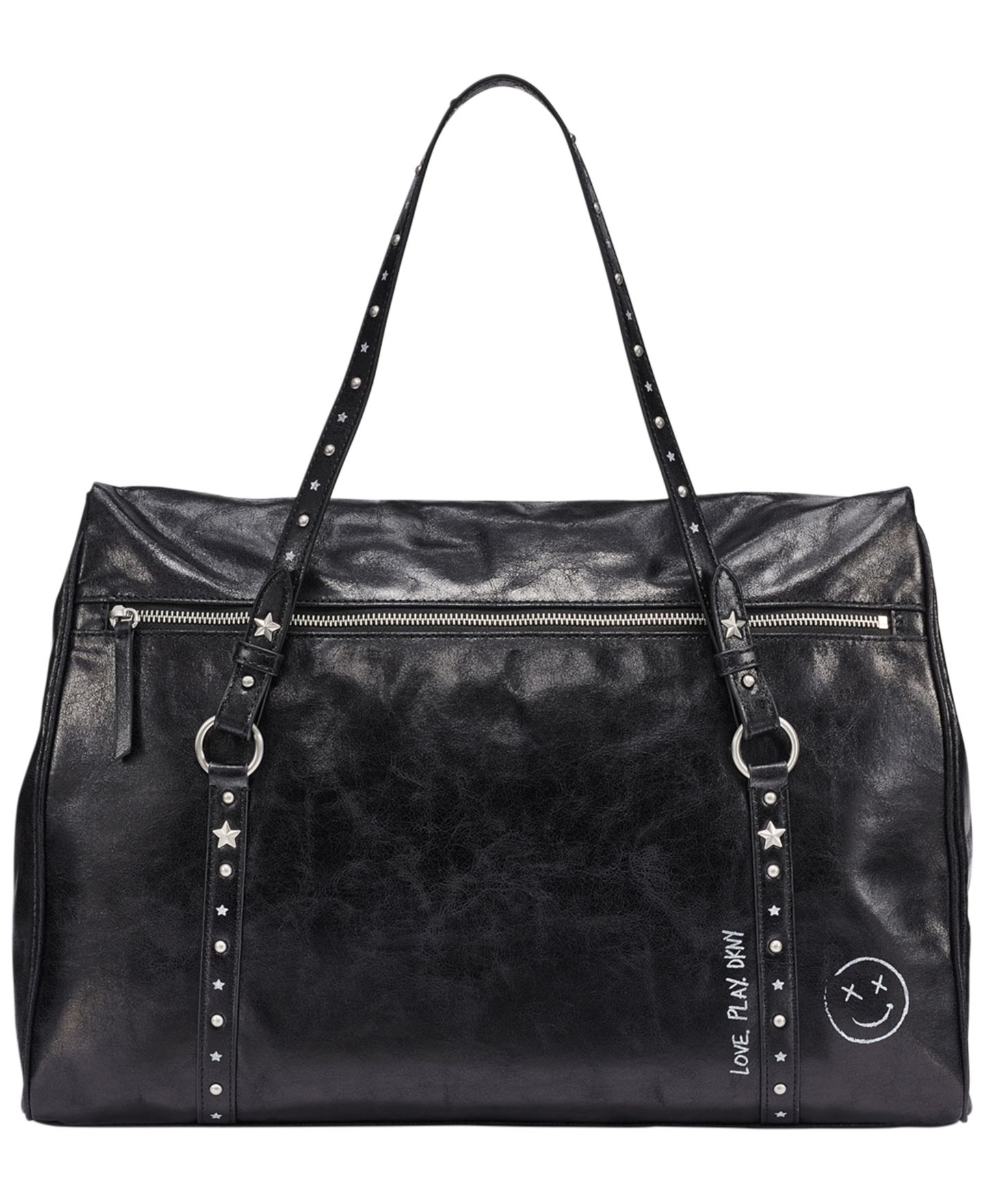 Женская сумка DKNY Skye Large Structured Satchel Handbag, цвет: Чёрный / Серебряный — фото 2