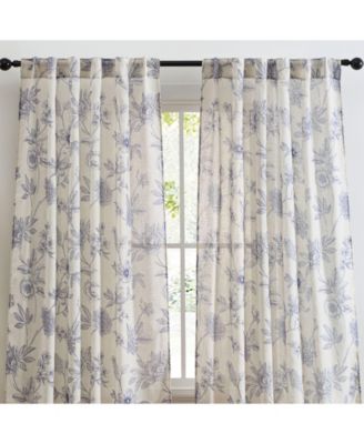 Brookville Linen Floral Print Patterned Curtains - Back Tab Pocket Window Flower Curtains Panels for Bedroom and Living Room, 2 Panels