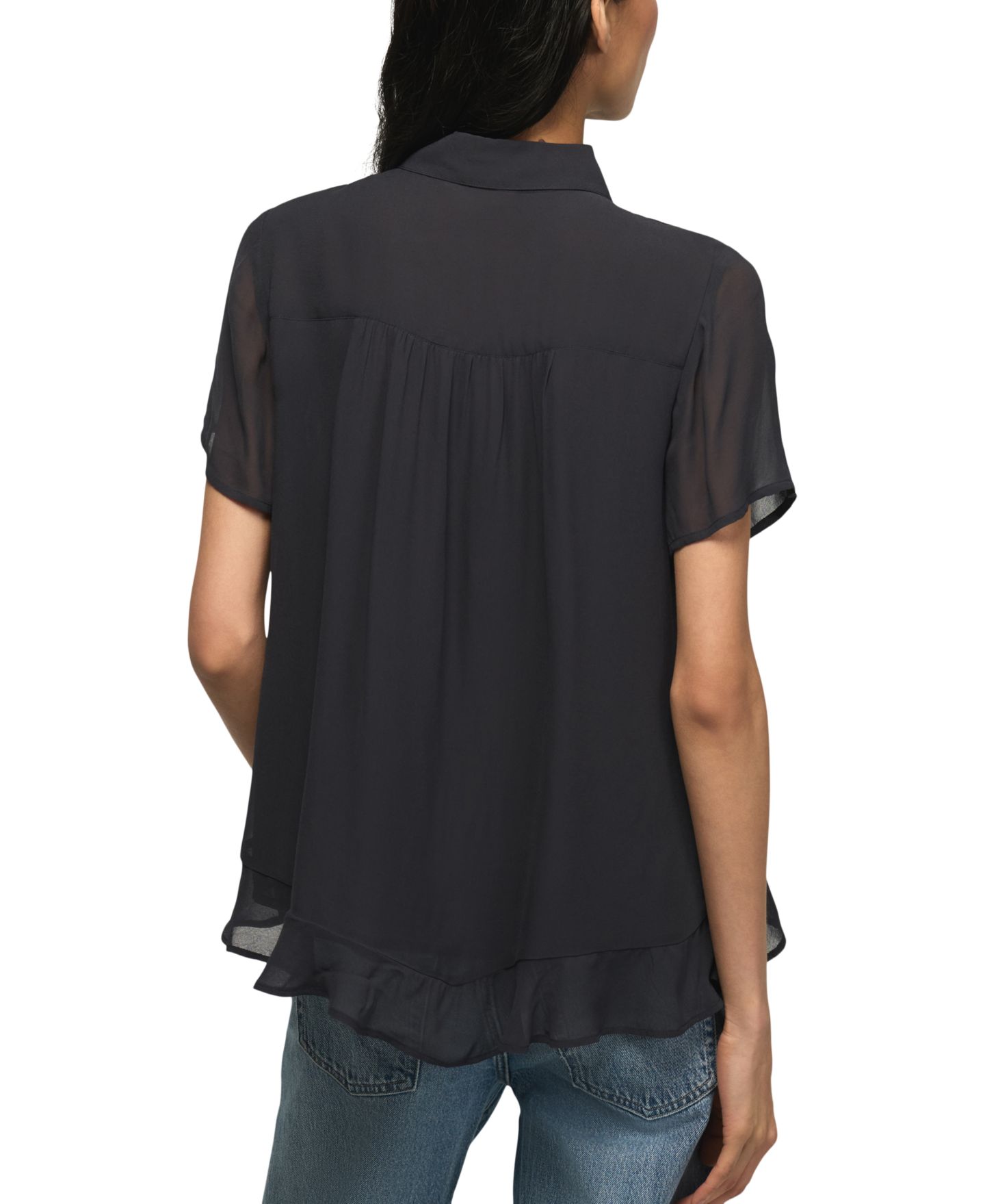 Женская блузка Lucky Brand High-Low Ruffle Short-Sleeve Blouse, цвет: Чернильный — фото 5