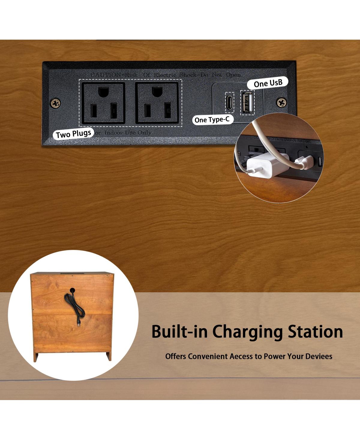 Streamdale Furniture Tall Modern Nightstand with Charging Station and Drawers, Natural Wood