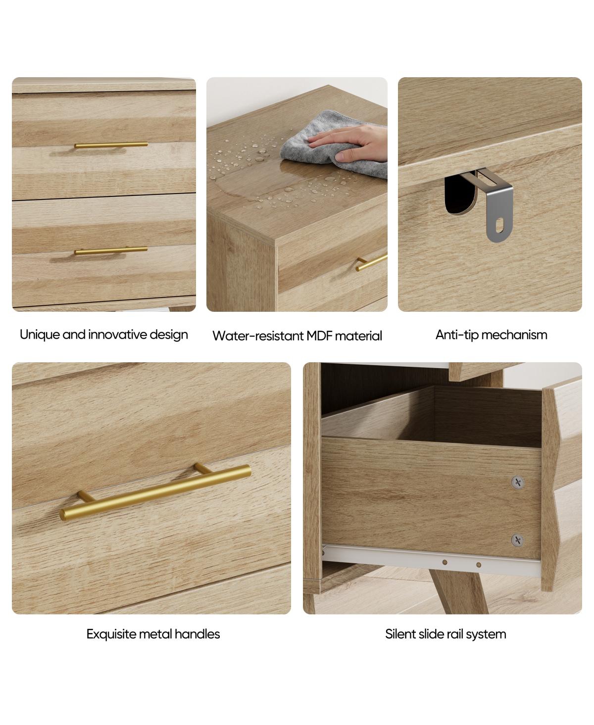 Streamdale Furniture Double Drawer Medieval Modern Bedside Storage Cabinet with Metal Handles