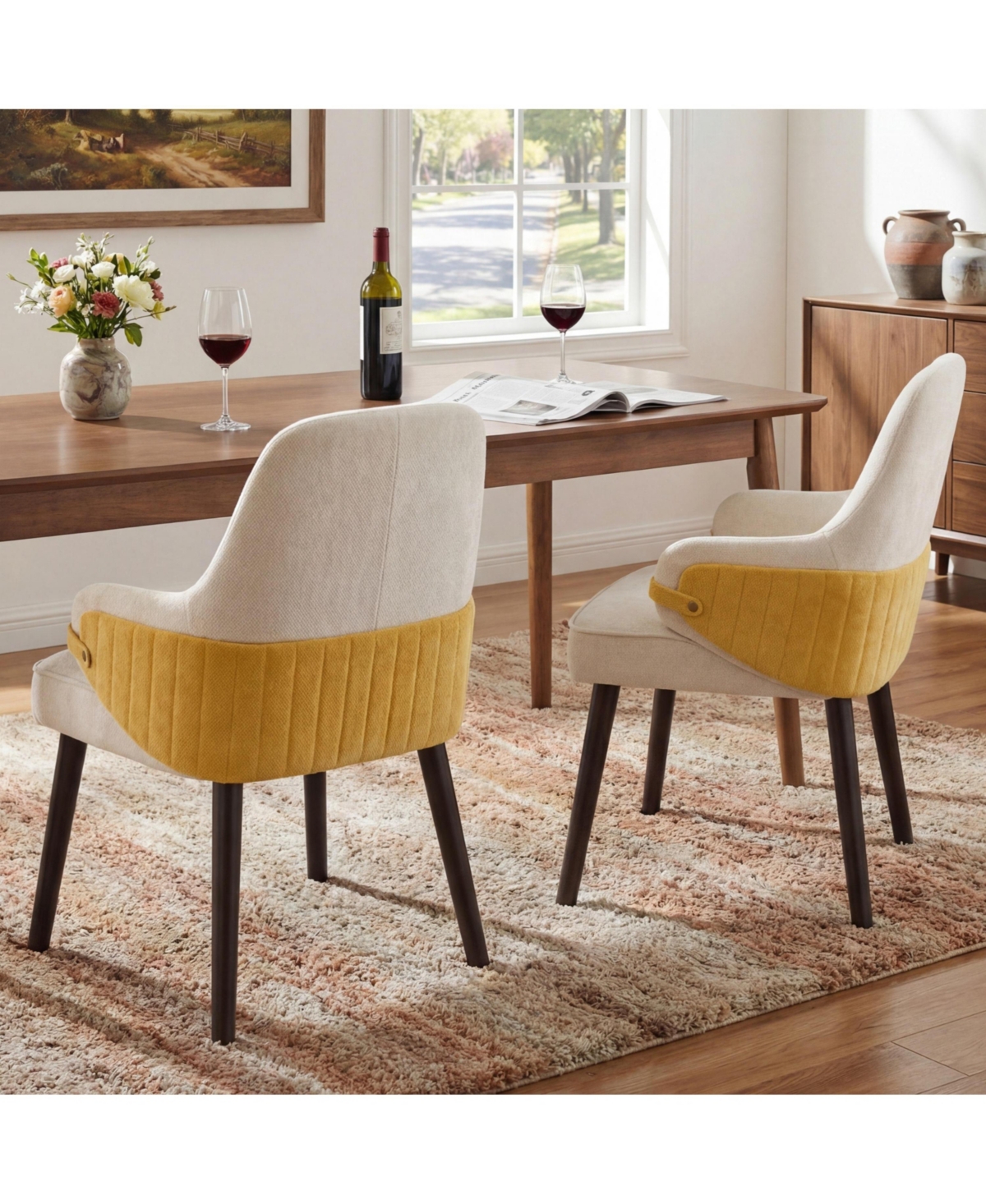 Flynama Set of 2 Fabric Modern Accent Dining Armchairs