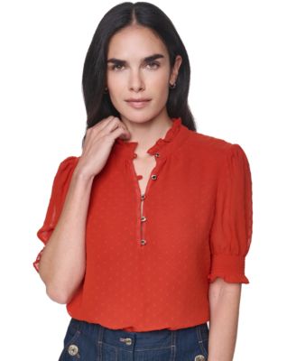 Women's Mock Neck Short-Sleeve Dot-Print Blouse