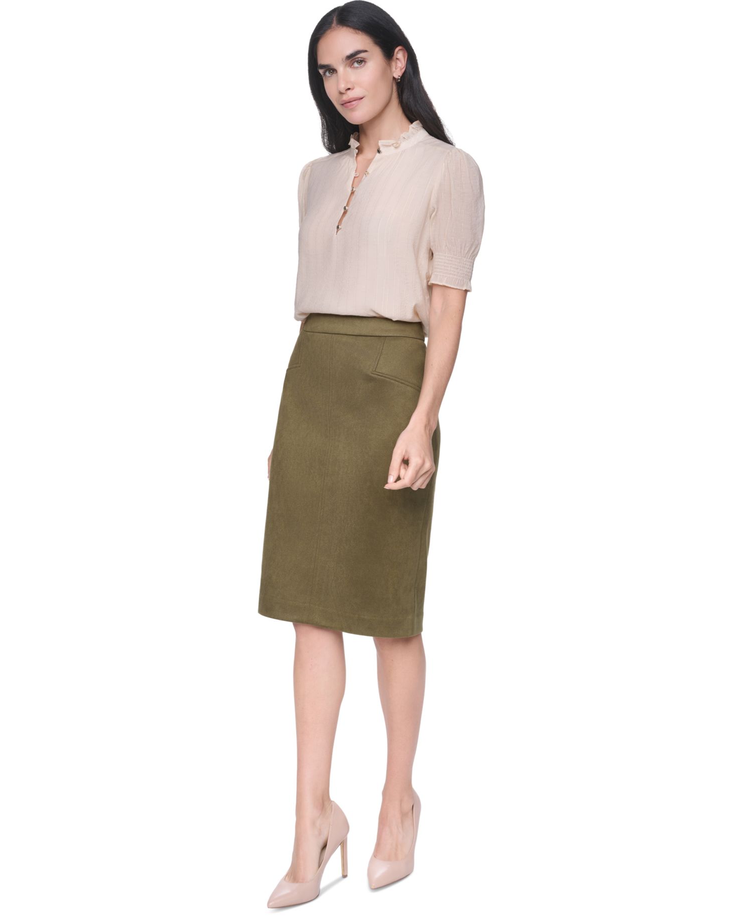 Women's Mock Neck Short-Sleeve Ruffle Blouse