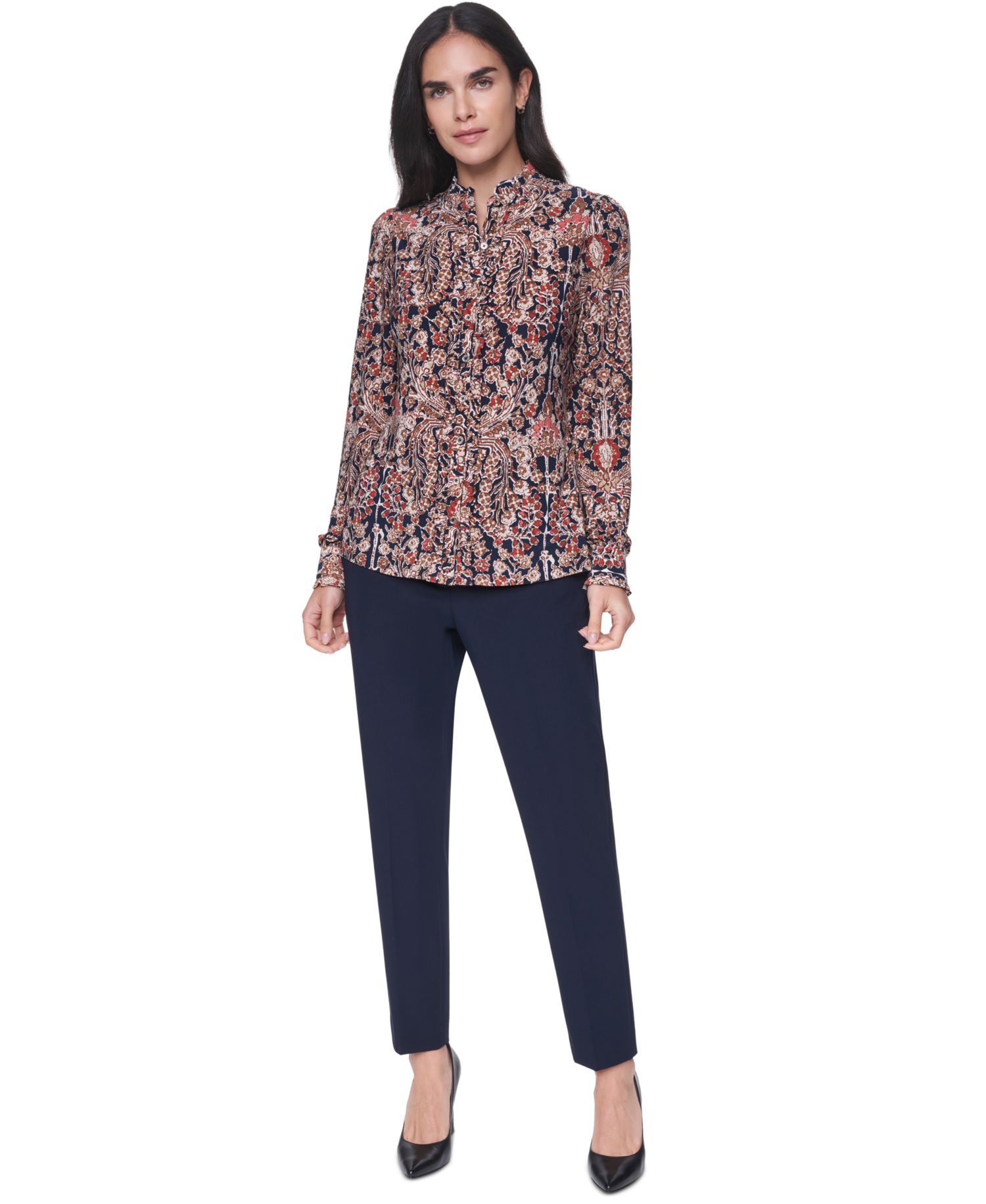 Women's Long Sleeve Mock Neck Button Front Blouse