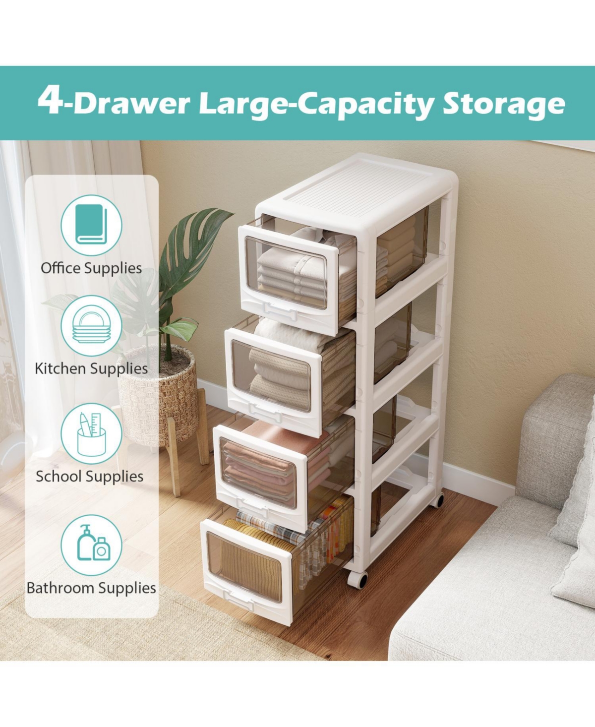 Mecale Rolling Storage Organizer Cart with Locking Wheels
