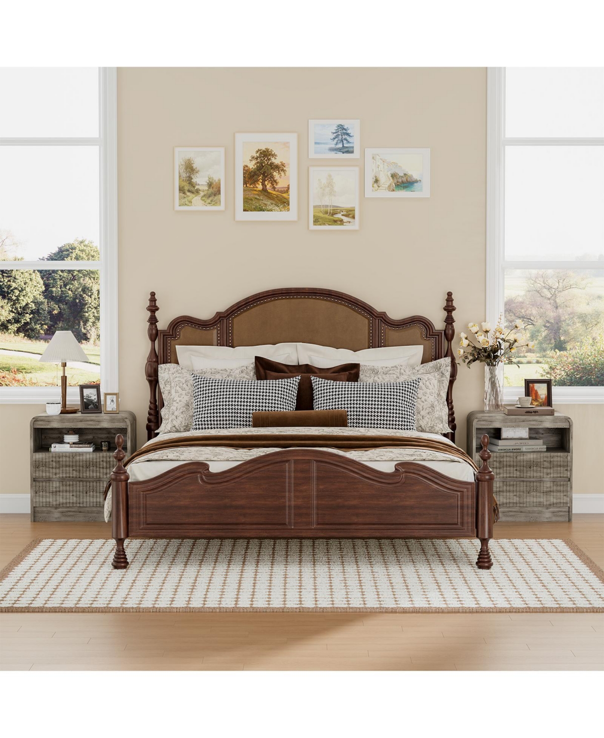 homfan Set of 2 Fluted Nightstands with Charging Station and 2 Drawers