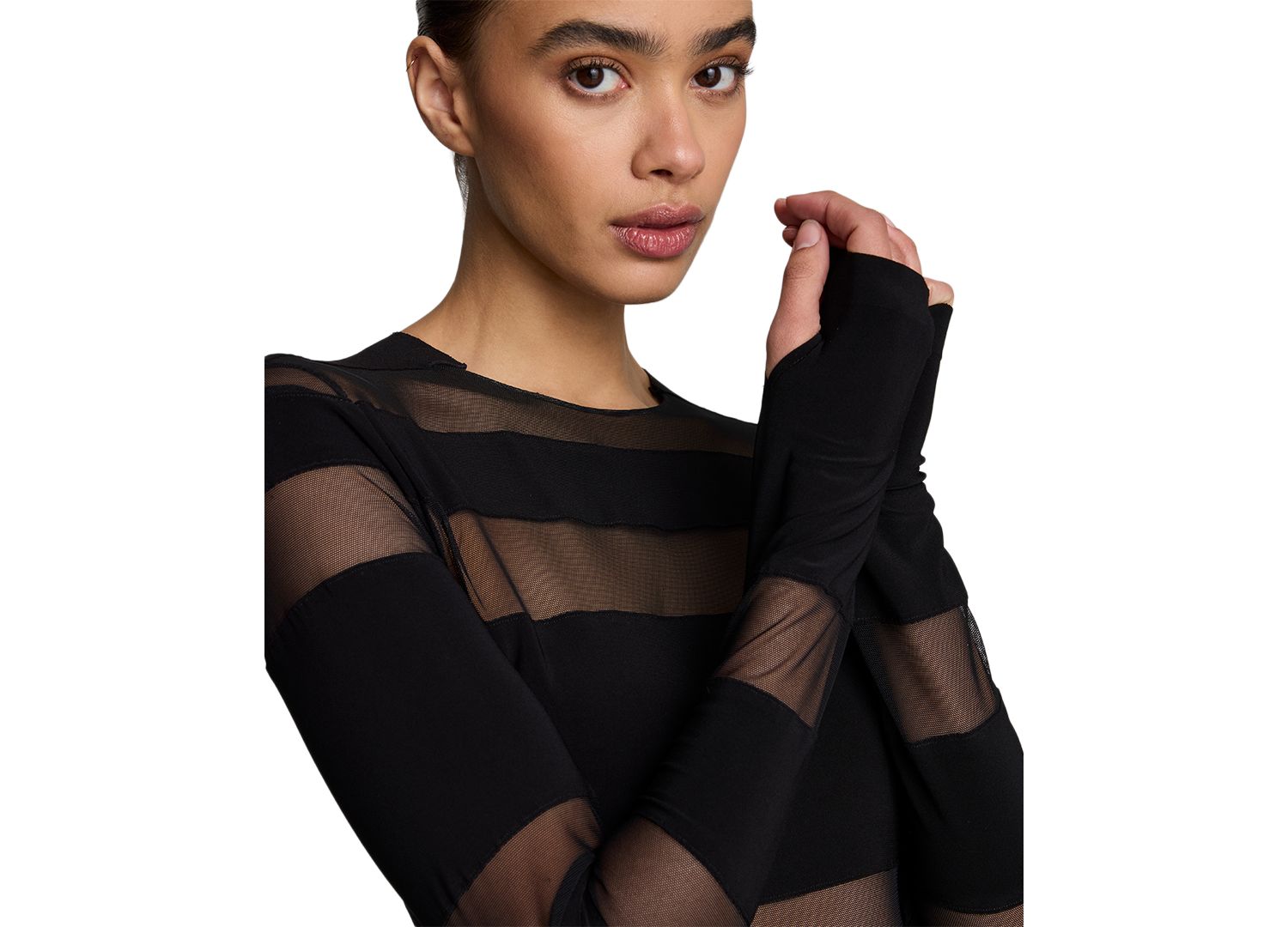 Women's Spliced Long-Sleeve Crewneck Bodycon Mini Dress