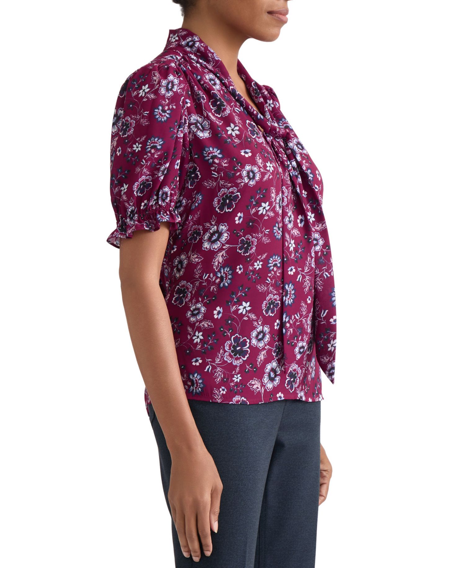 Petite Tie-Neck Printed Top
