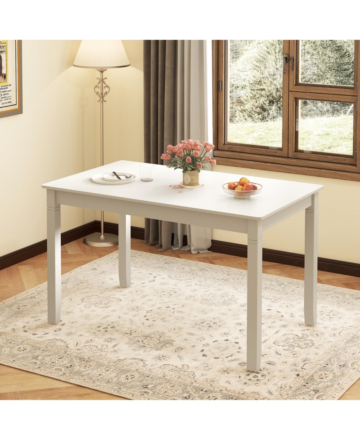 Mecale 48-Inch Rectangular Dining Table for 4 with Wood Legs