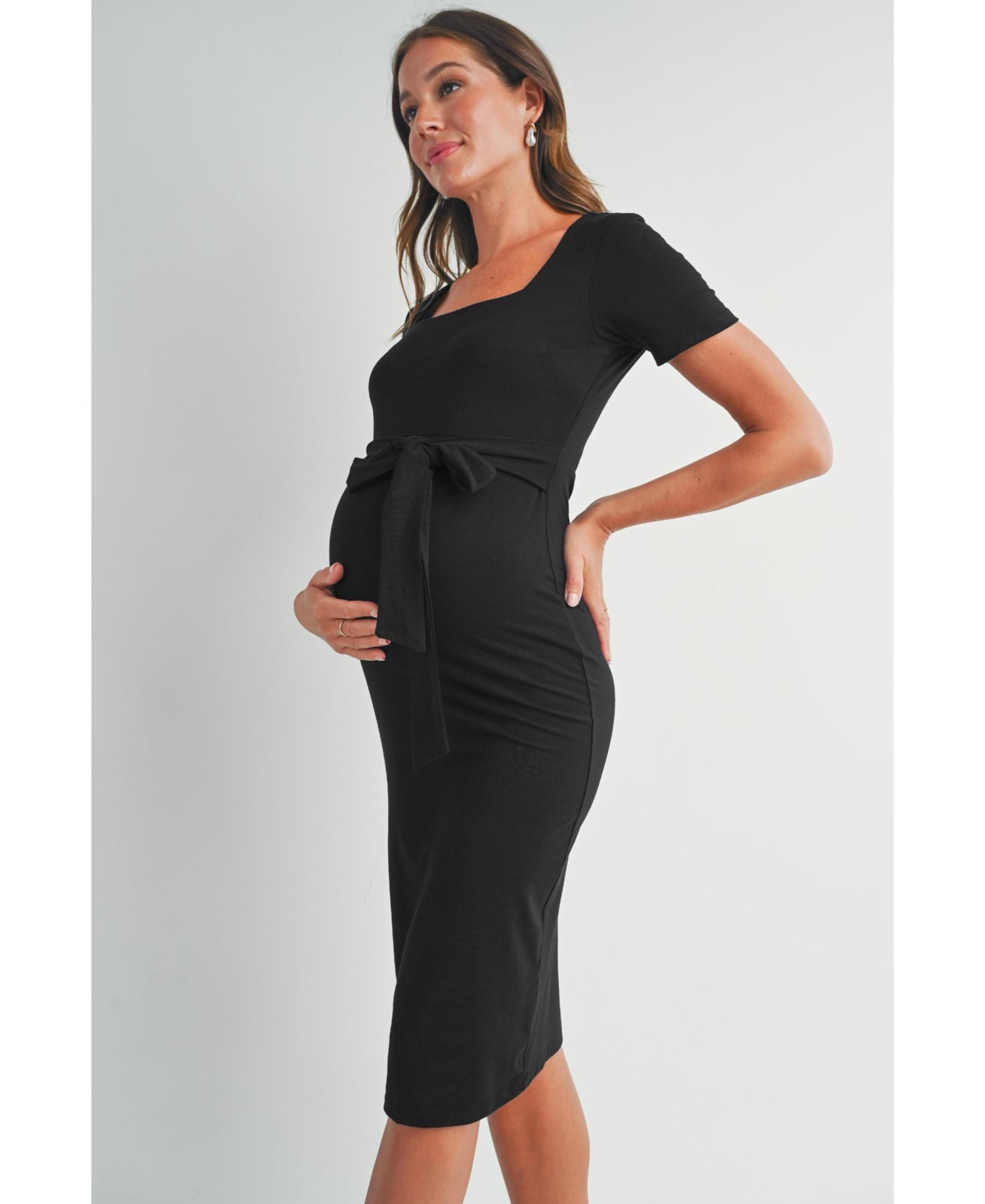 Maternity Square Neck Short-Sleeve Bodycon Dress