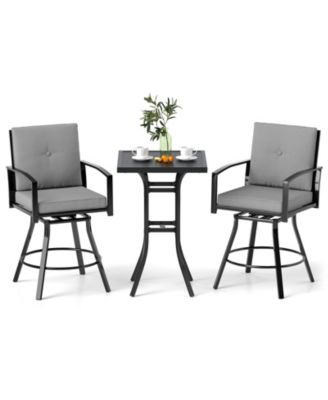 3-Piece Patio Swivel Bar Set w/ Soft Cushions and 1.57'' Umbrella Hole