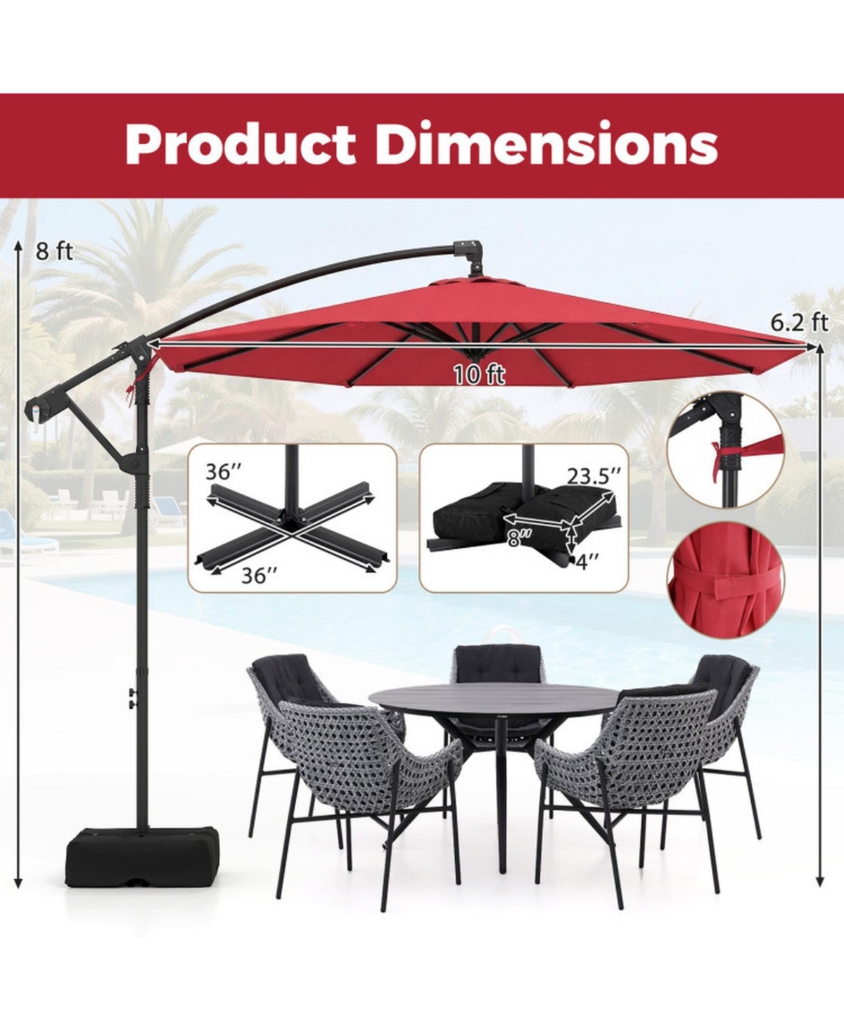 Gouun 10-Foot Offset Cantilever Patio Umbrella with Included Base