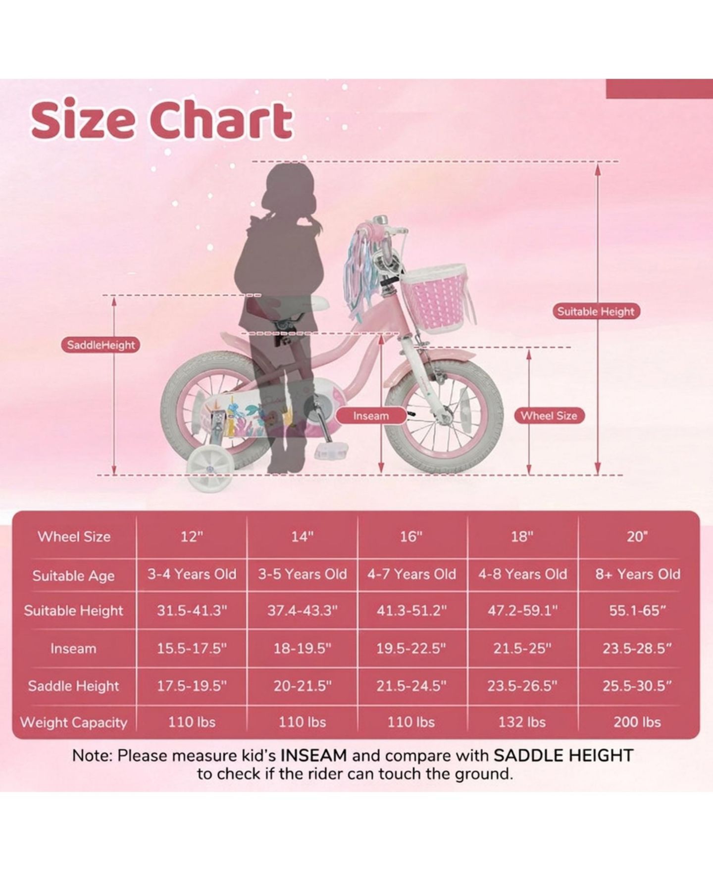 Детская игрушка HONGGE 12-Inch Girls Bike with Training Wheels and Mermaid Design, Ages 3-4, цвет: Розовый — фото 3