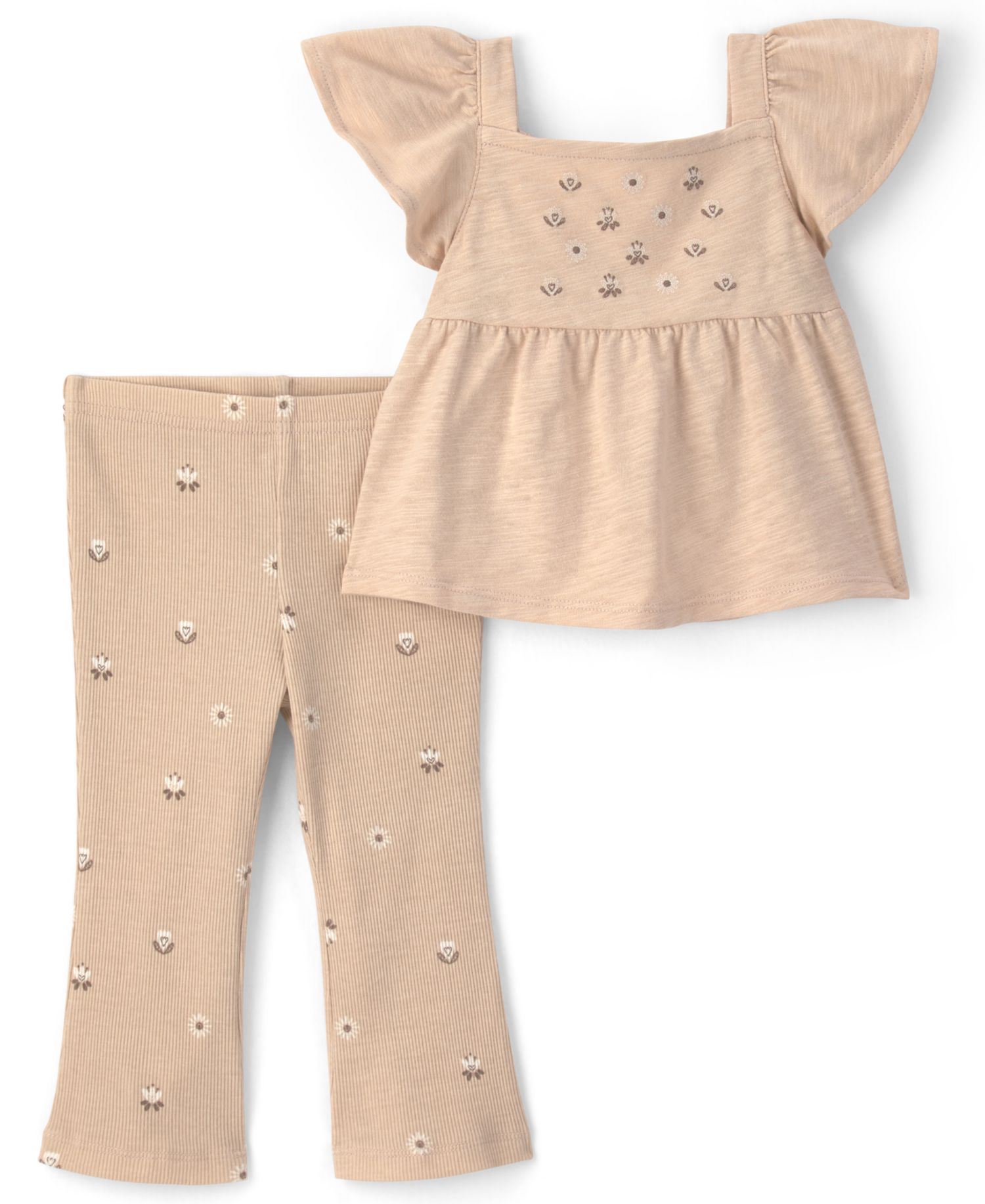 Baby Girls' Embroidered Flutter Sleeve Top and Pants, 2-Piece Set