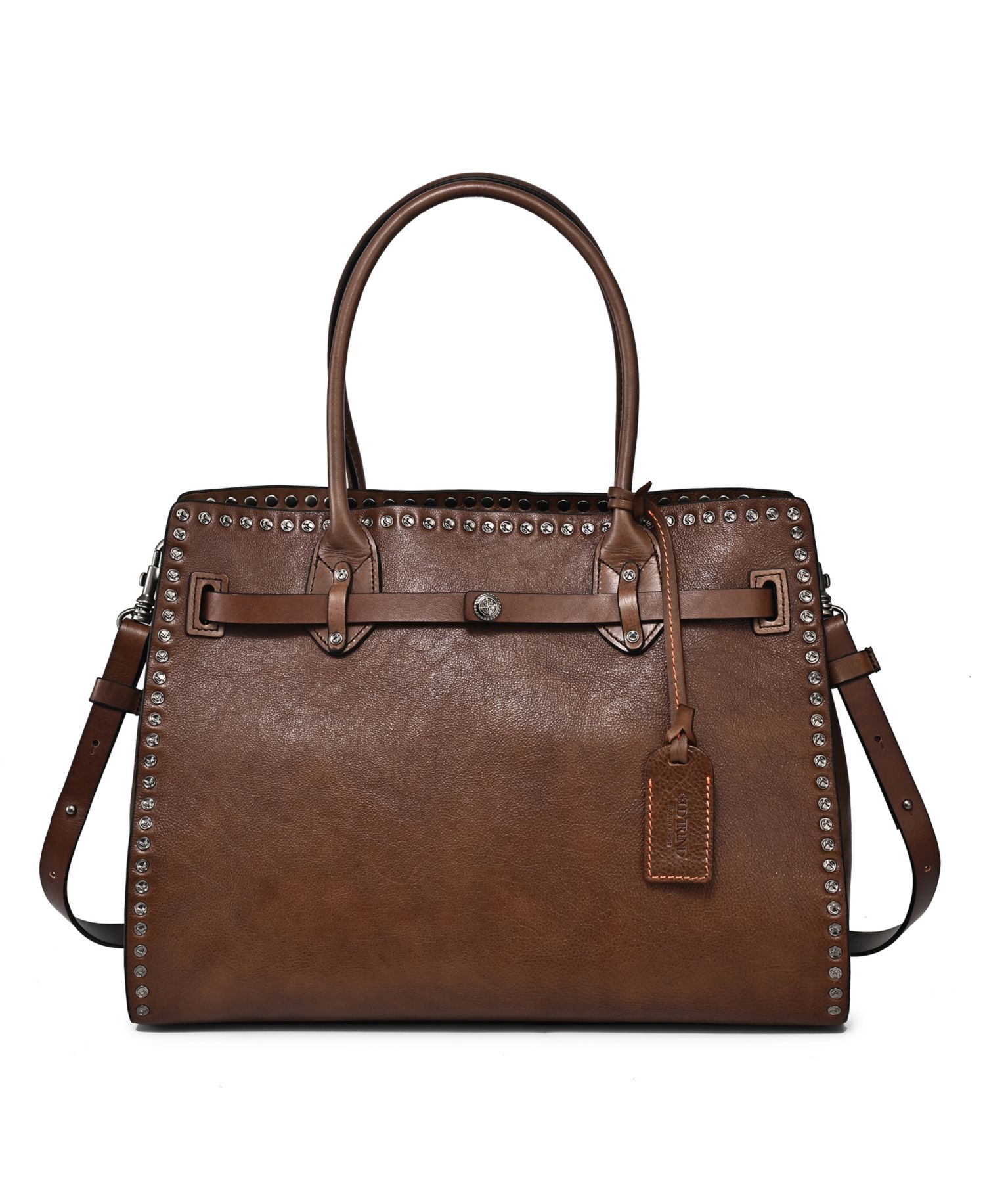 Westland Large Studded Leather Satchel Bag