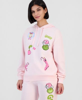 Juniors' Pink Place Grinch Graphic Fleece Long-Sleeve Sweatshirt