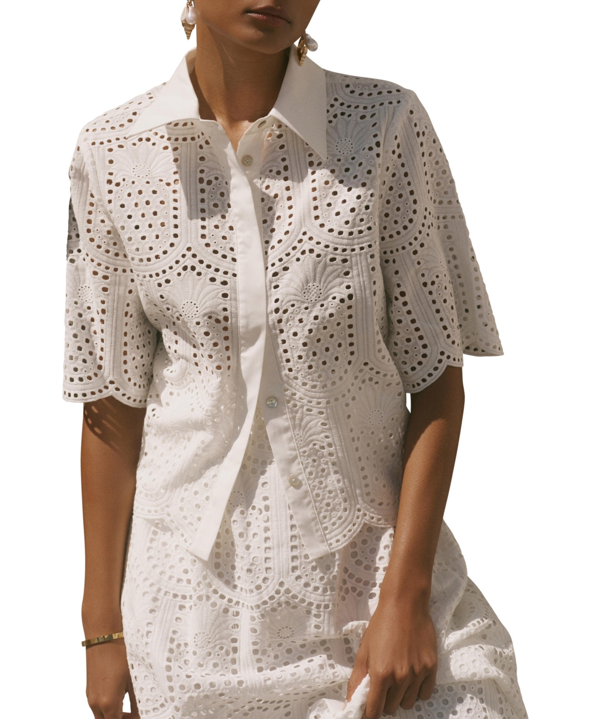 Mint Velvet Women's Cotton Broderie Shirt - Ivory