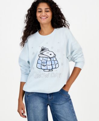 Juniors' Snoopy Crew Neck Long Sleeve Sweatshirt