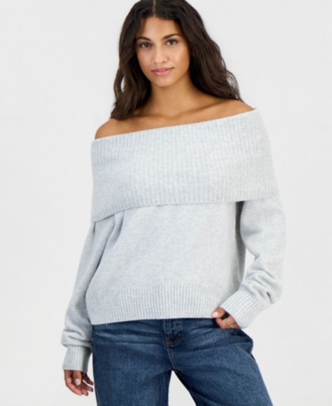 Женский свитер Hippie Rose Juniors' Marilyn Off-the-Shoulder Oversized, цвет: Меланжевый серый