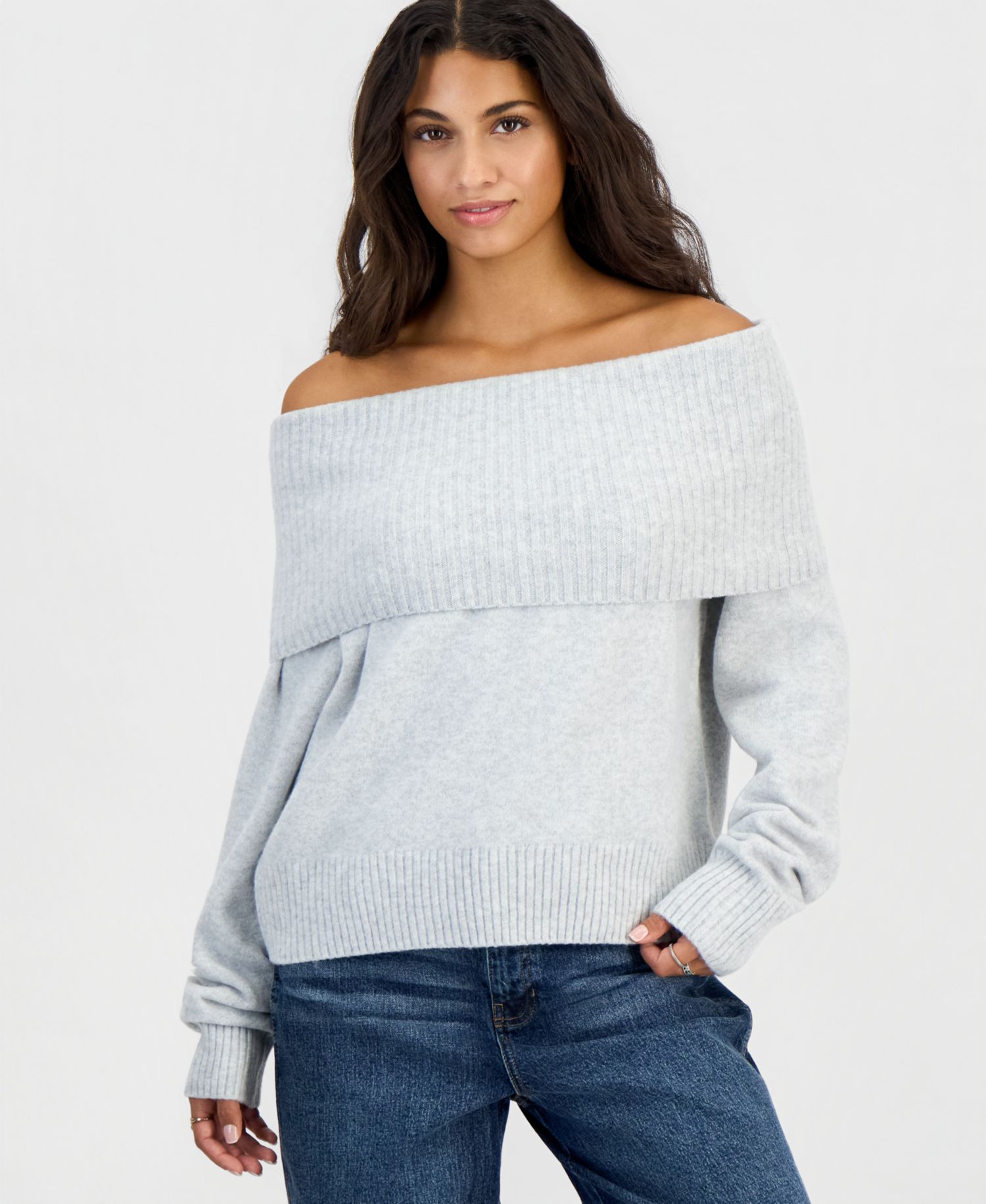 Juniors' Marilyn Off-the-Shoulder Oversized Sweater