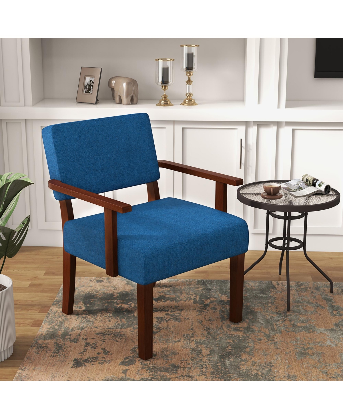 Costway Mid-Century Linen Accent Chair Living Room with Padded Seat Backrest