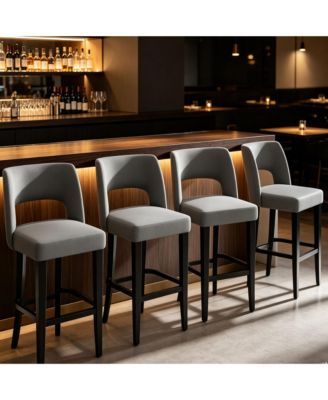 Bar Stools Set of 4 Upholstered Bar Height Stools with Wood Legs, Ergonomic Backrest, for Kitchen Island Dining Room Bar