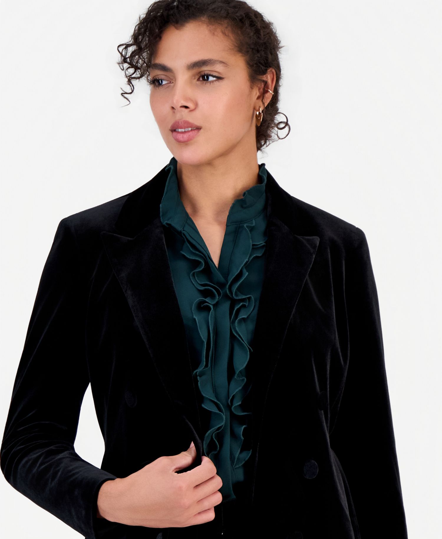 Women's Velvet Faux Double-Breasted Blazer