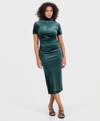 Women's Mock Neck Velvet Midi Dress
