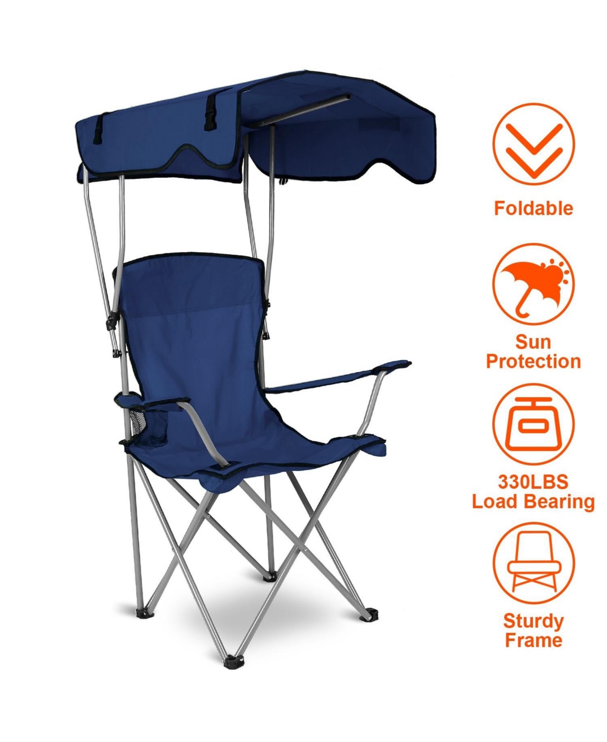 Mountaintop Foldable Beach Canopy Chair, Sun Protection Camping Chair with Cup Holder, 330 lb Capacity, Folding Seat for Beach & Travel
