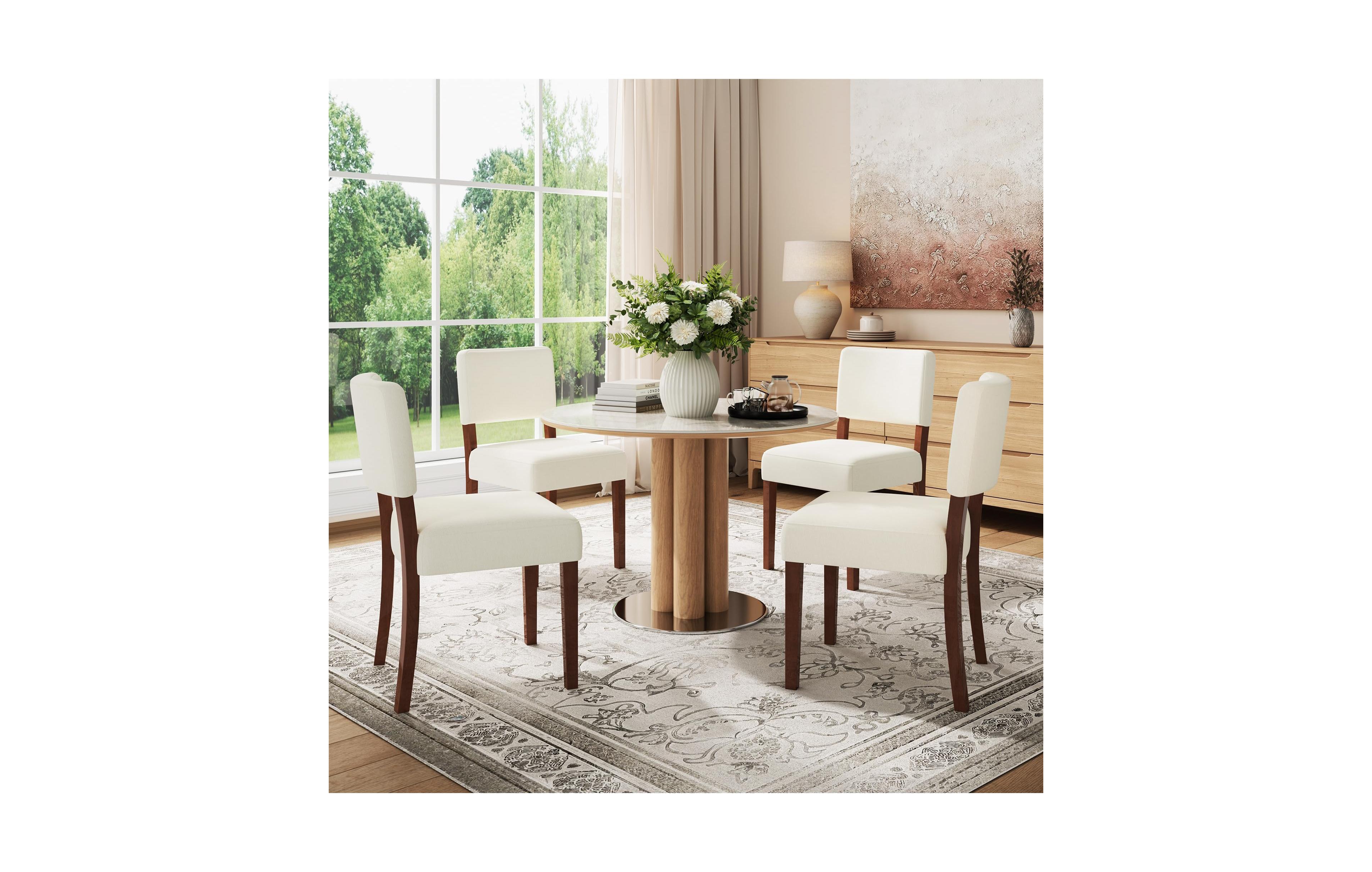 homfan Dining Chairs Set of 4 Upholstered Fabric Armless Kitchen Side with Walnut Wood Legs Padded Seat and Back for Room Living