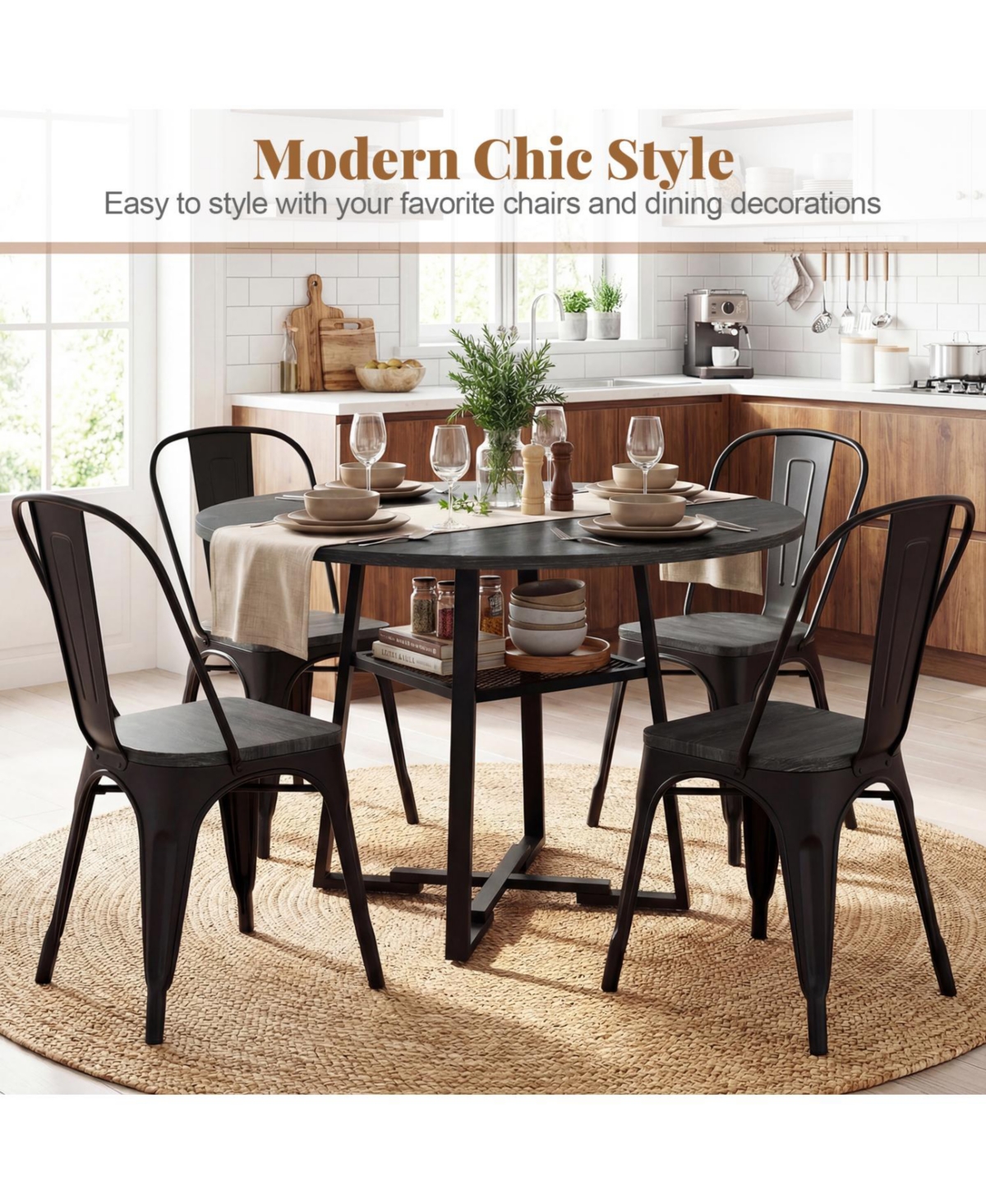Mecale 47-Inch Round Dining Table for 4-6 with Storage Shelf