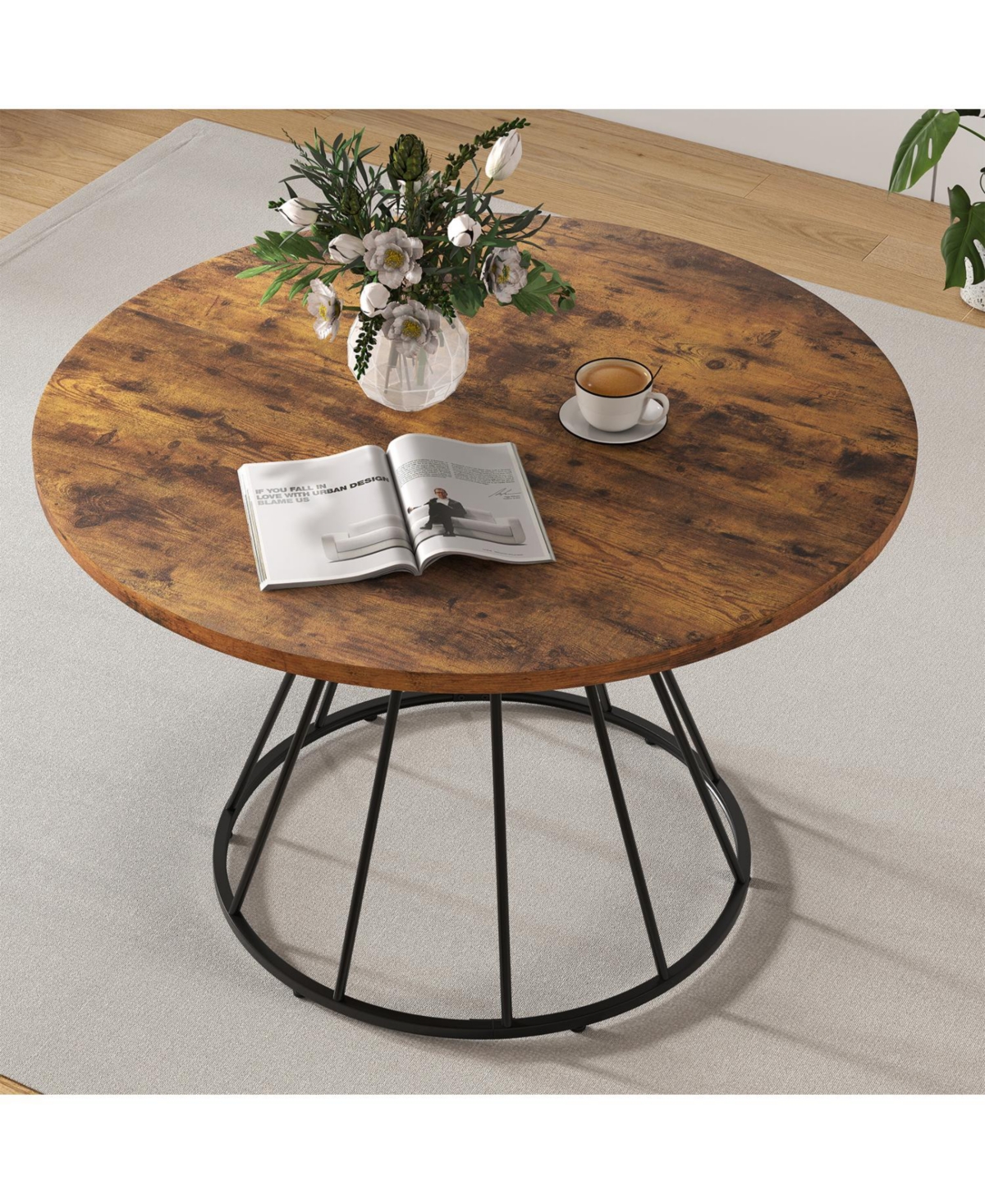 Mecale 47-Inch Round Farmhouse Dining Table for 4