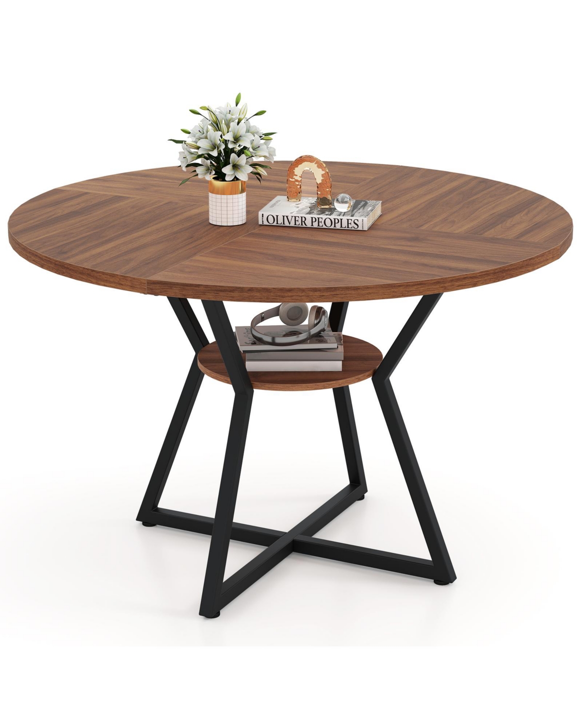 Mecale 47-Inch Round Dining Table for 4 with Storage Shelf