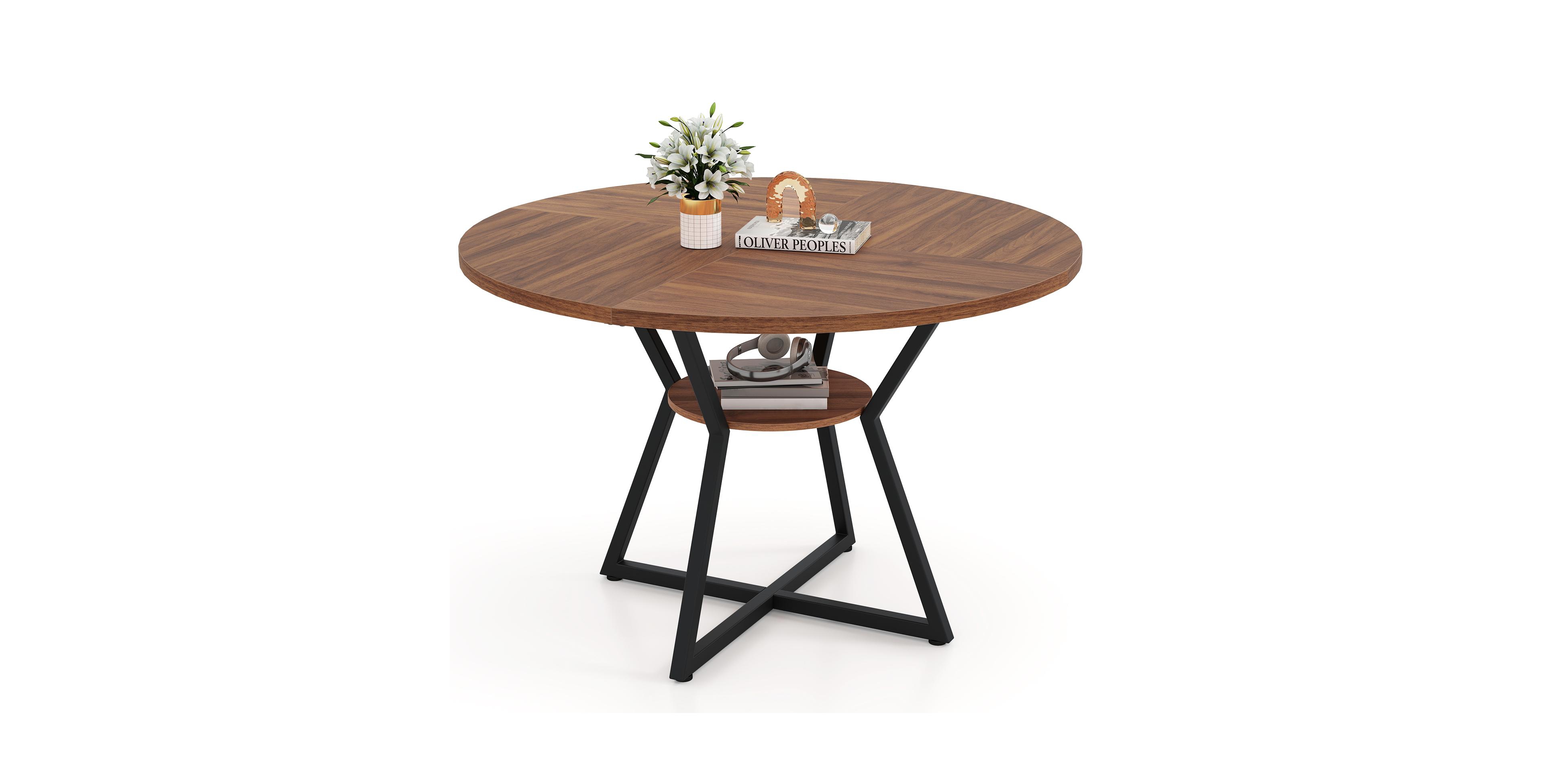 Mecale 47-Inch Round Dining Table for 4 with Storage Shelf