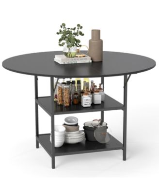 47-Inch Round Dining Table for 4-6 with 2-Tier Storage Shelves