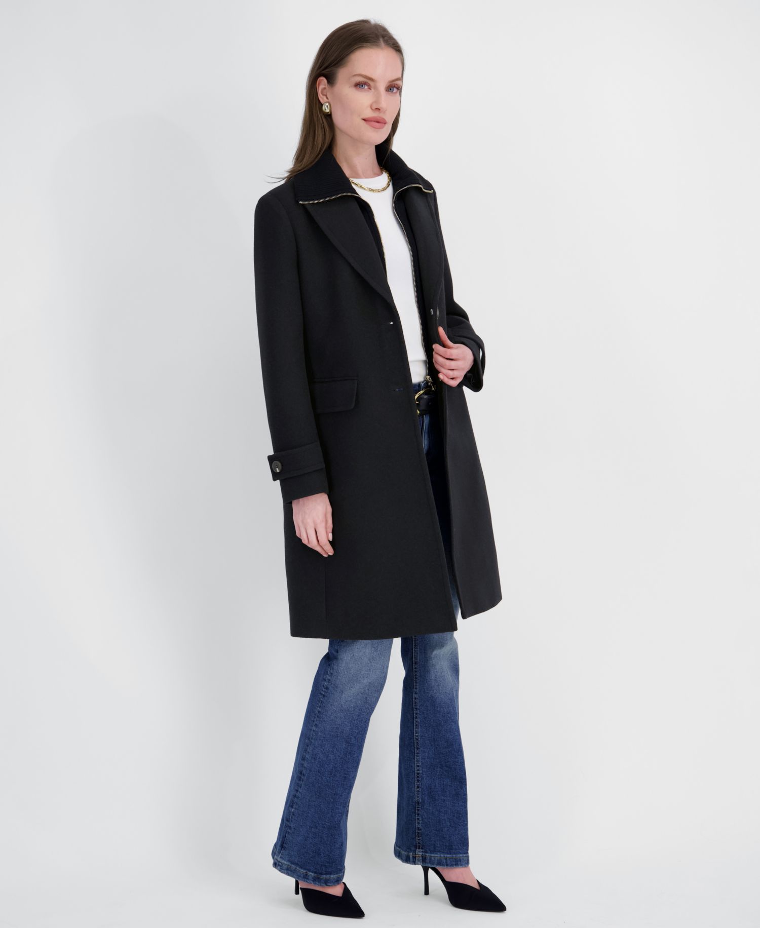 Women's Single-Breasted Knit Bibbed Coat