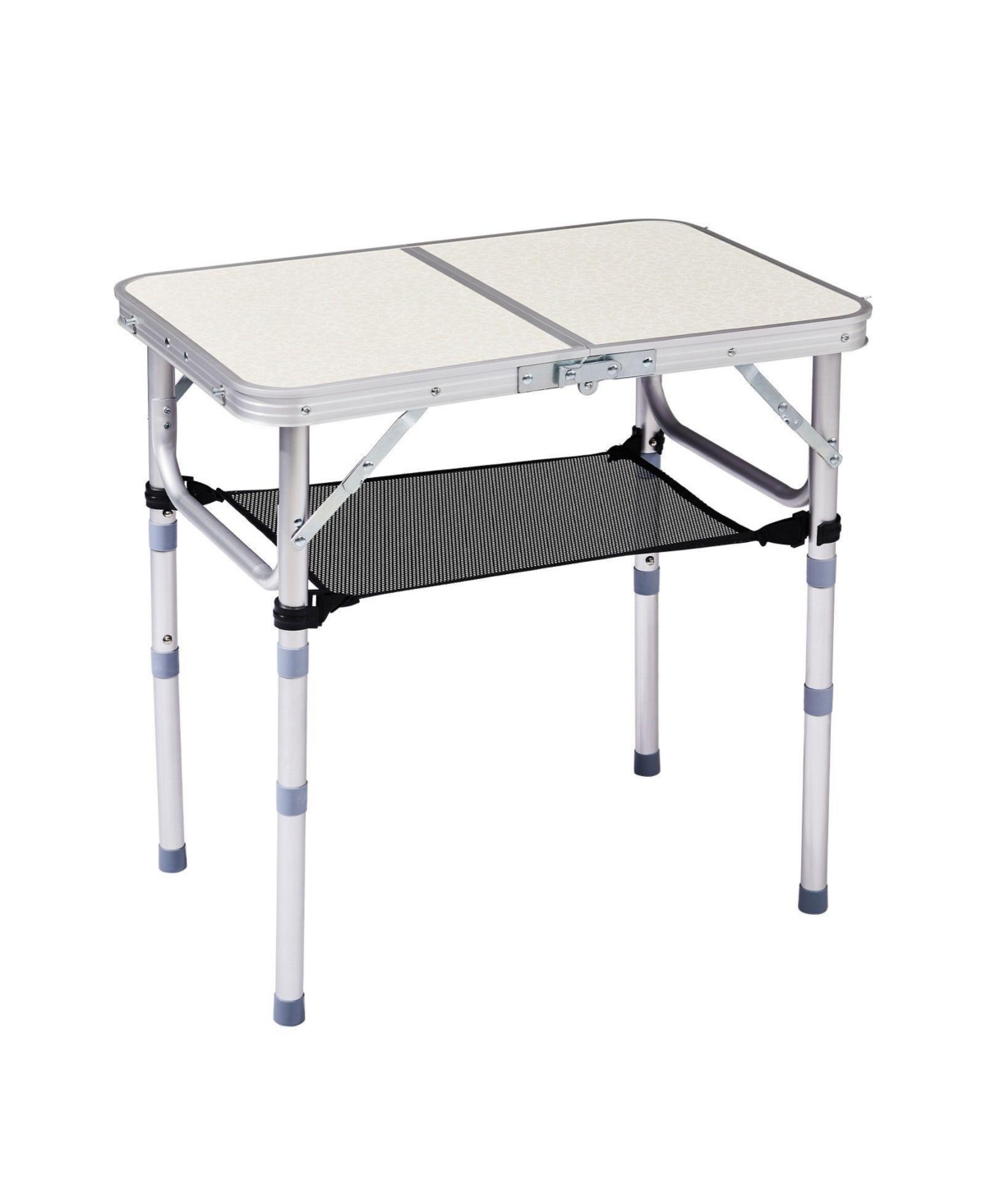 Mountaintop Folding Camping Table, Lightweight Aluminum Outdoor Table with Mesh Shelf, 2 Height Settings, Foldable for Picnic & Travel.