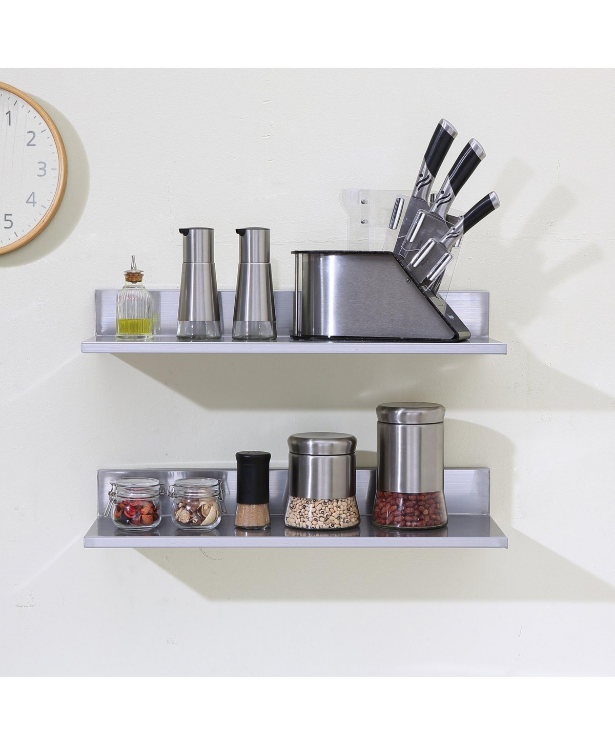 Slickblue Stainless Steel Floating Wall Shelves Set of 2 with Backsplash for Kitchen Restaurant Storage