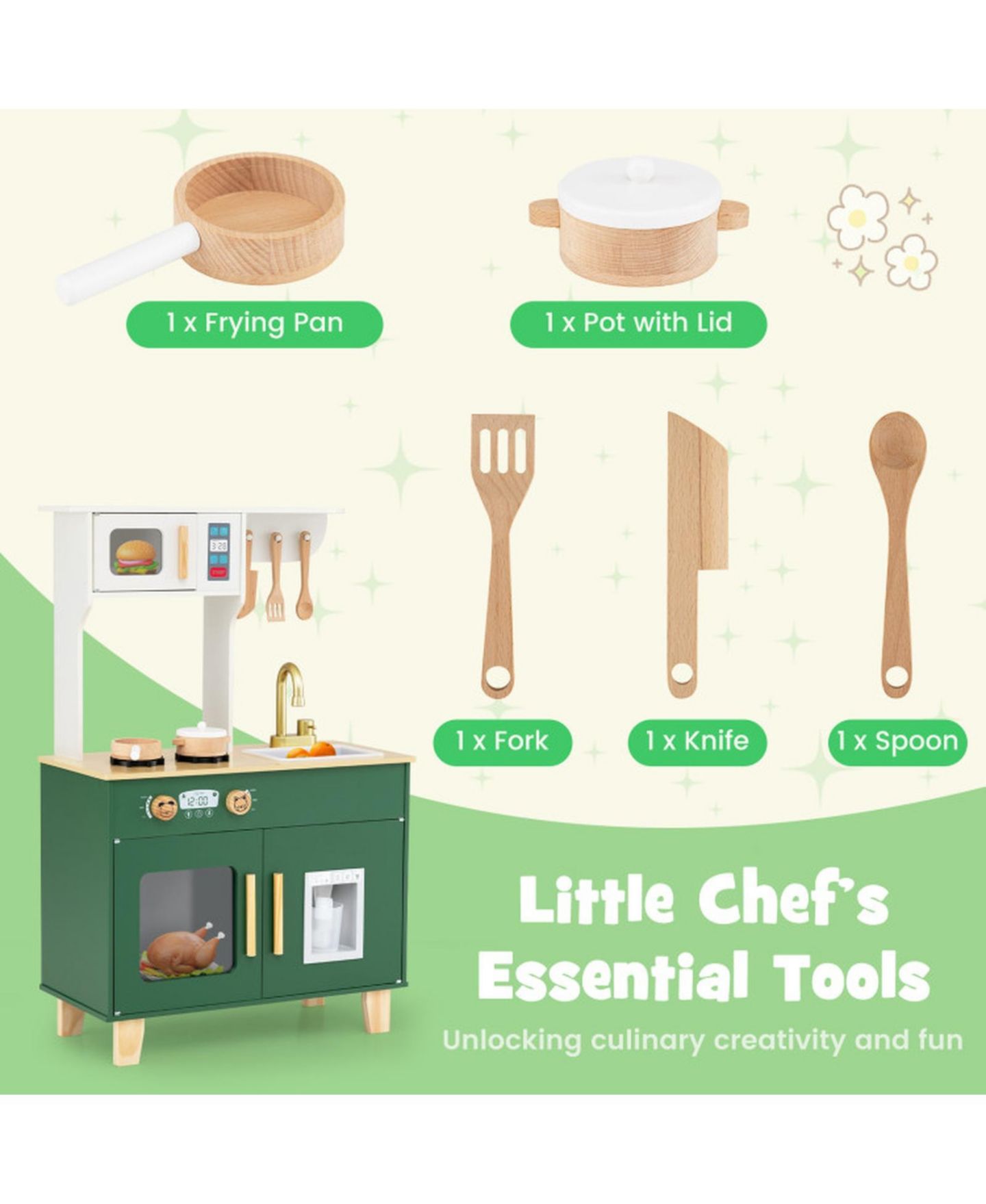 Детская игрушка SUGIFT Compact Microwave Play Kitchen With Clicking Knobs, Ages 3-6, цвет: Зелёный — фото 4