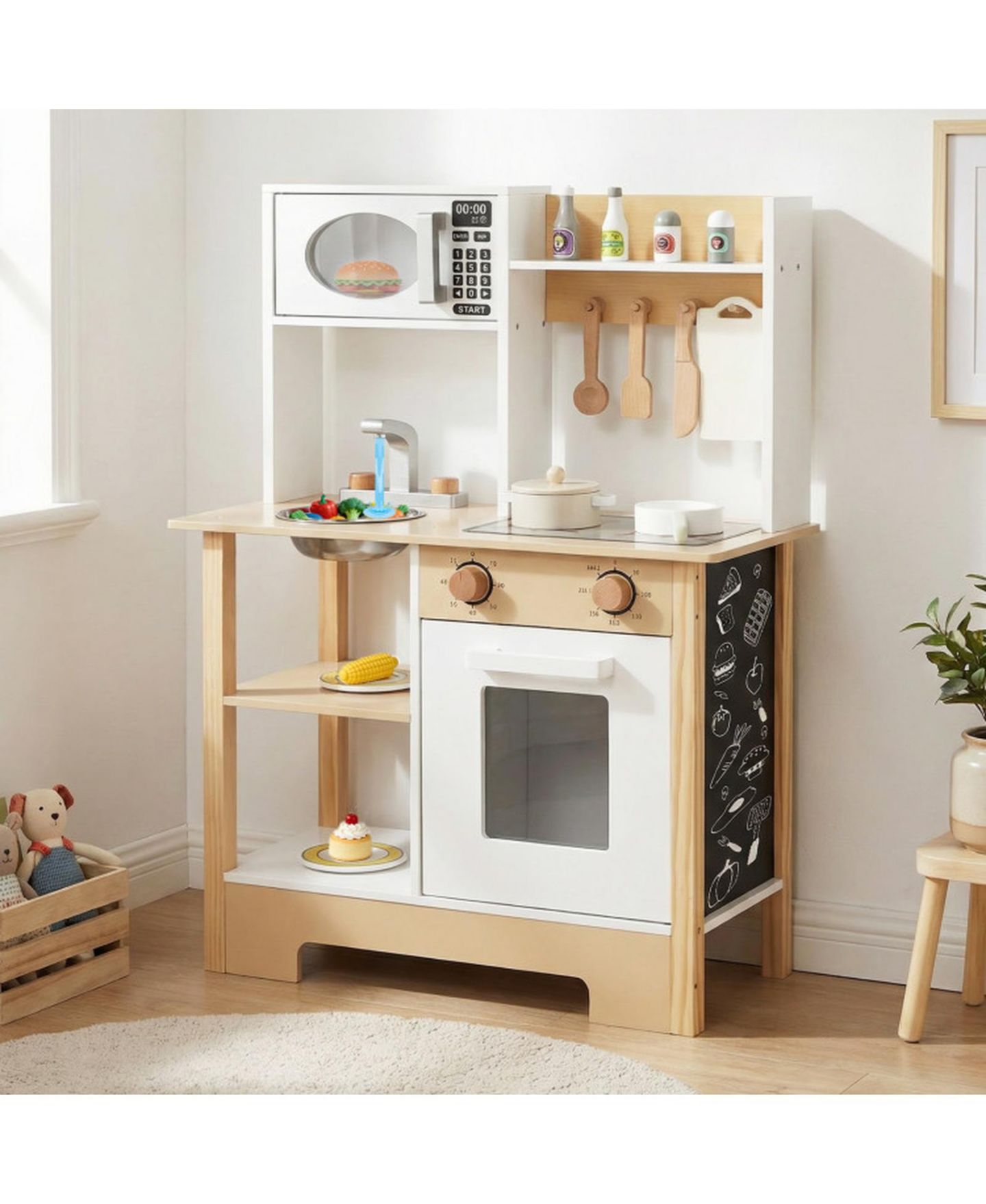 Детский игровой набор SUGIFT Wooden Toy Kitchen Playset with Built-In Chalkboard and Stainless Steel Sink, 13-Piece, Ages 3+, цвет: Белый — фото 9