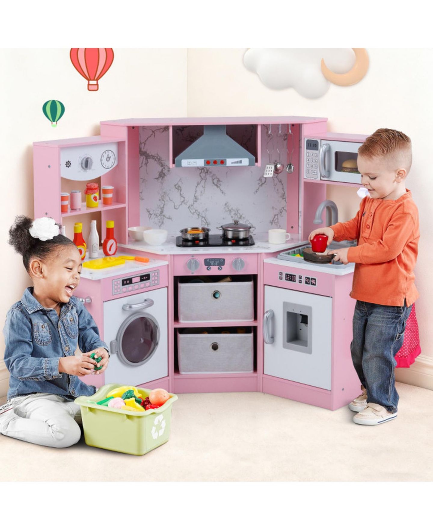 Детская игрушка SUGIFT Interactive Play Kitchen with Circulating Water Sink and Lights and Sounds, Ages 3+, цвет: Розовый — фото 2