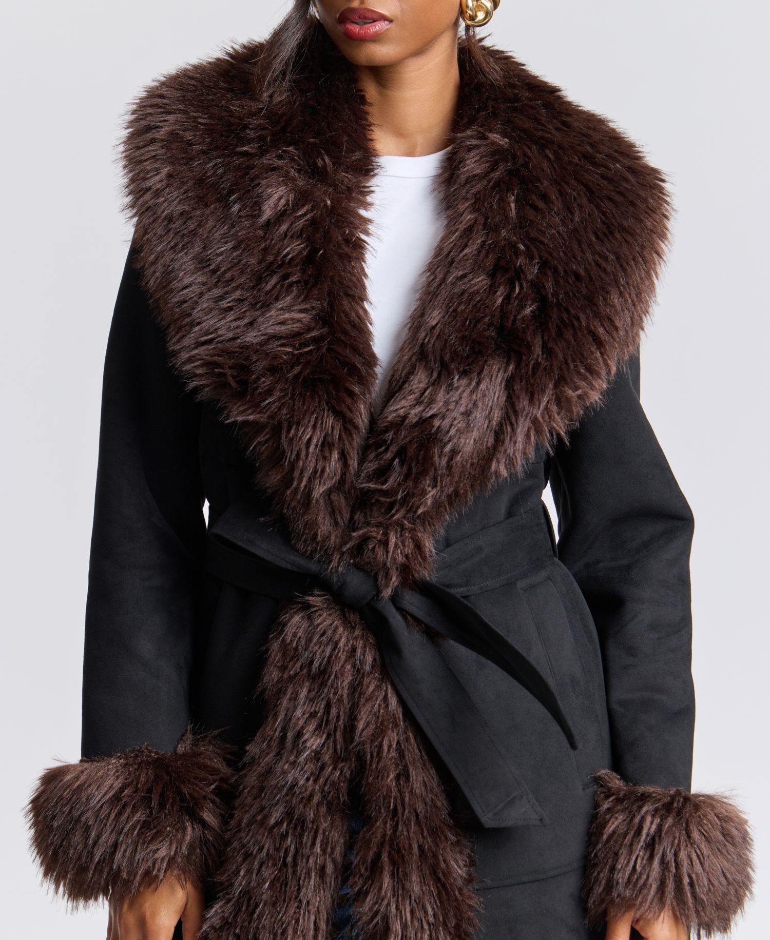 Women's Faux-Fur-Shawl-Collar Faux-Shearling Coat