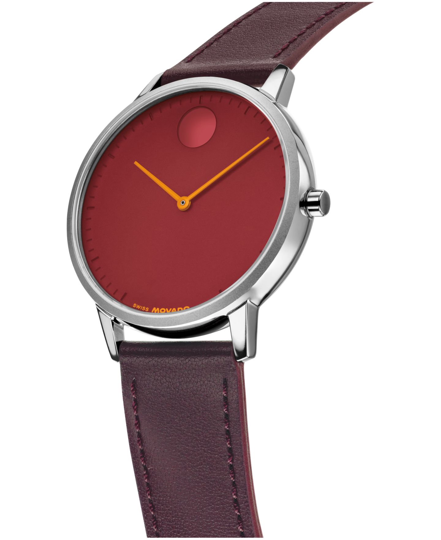 Мужские часы Movado Face Swiss Quartz Dark Cherry Leather Watch 39mm — фото 2